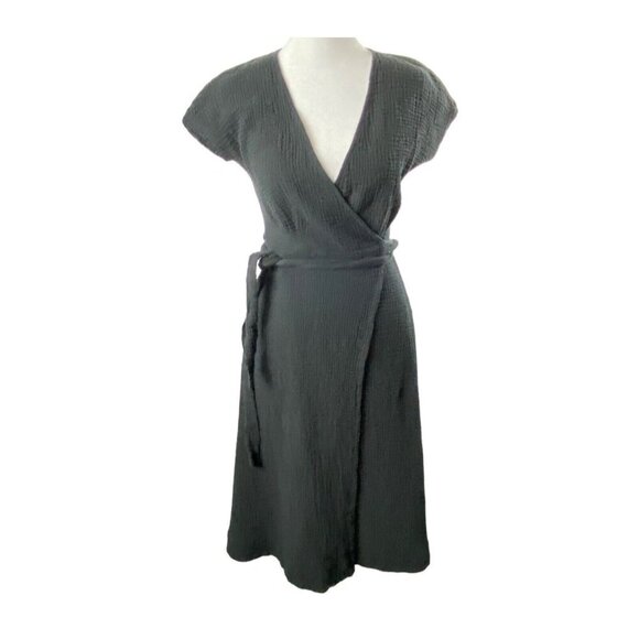 MARINE LAYER Women Maddie Wrap Gauze Dress SZ XS Black Cap Sleeves Summer 10-13 - Picture 2 of 15